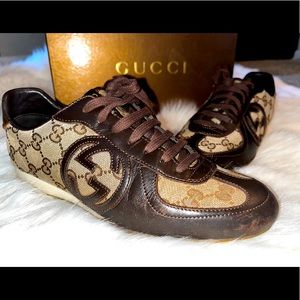 Gucci Beige/Brown 182303 Ebony Royal Sneakers Size: EU 38-Worn
